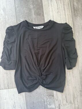 Walter Baker Holly Top Black Small NWT Shirred Sleeve Relaxed Fit Blouse